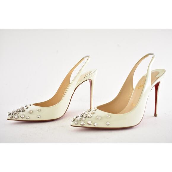 Christian Louboutin Drama Sling 100 Latte White Slingback Pointed Heel Pump 36.5 - Picture 6 of 13